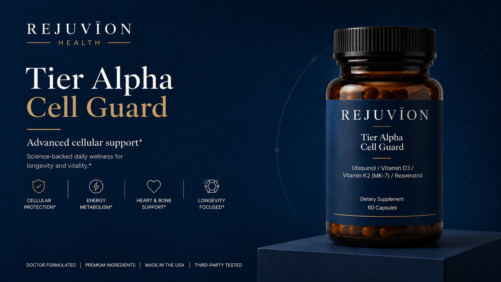 Rejuvion Health Tier Alpha Cell Guard — ubiquinol, vitamin D3, vitamin K2 and resveratrol